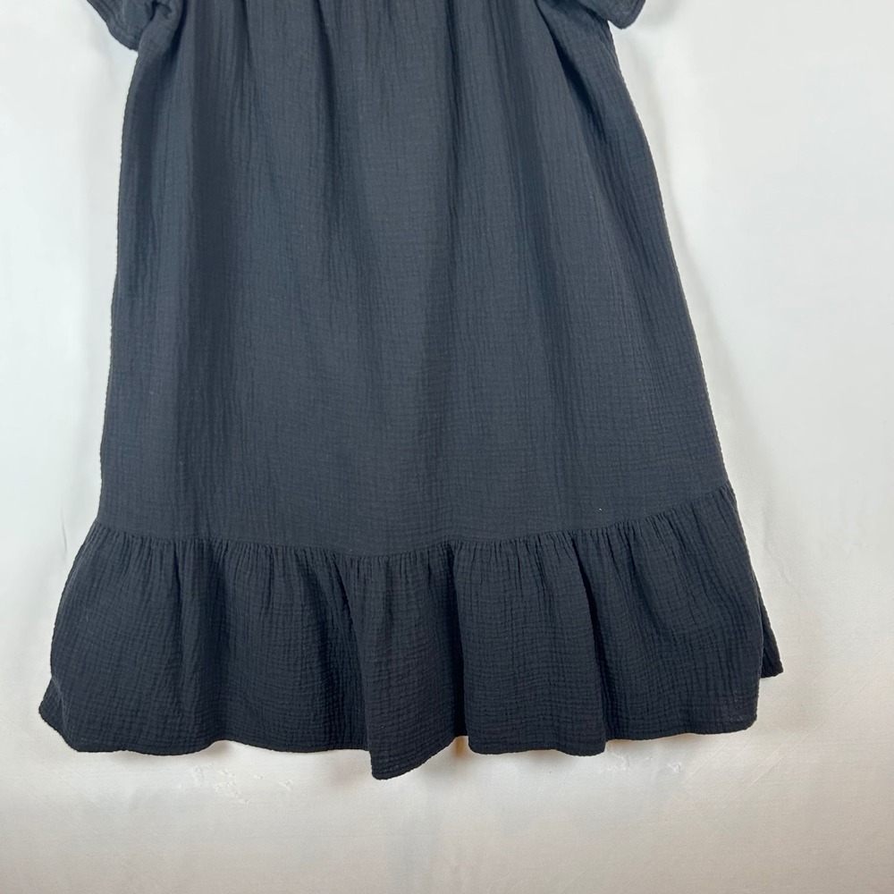 Rails Everdeen Black Cotton Gauze Mini Dress Square Neck Flutter Sleeve L - Picture 9 of 13